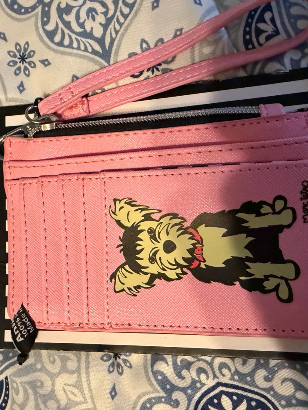 Pink Wristlet Card Holder Wallet with Dog Print